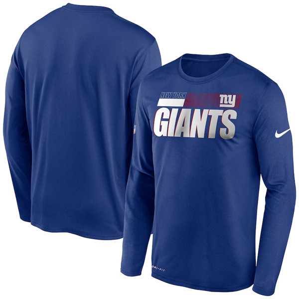 New York Giants 2020 Blue Sideline Impact Legend Performance Long Sleeve NFL T-Shirt (All Size)